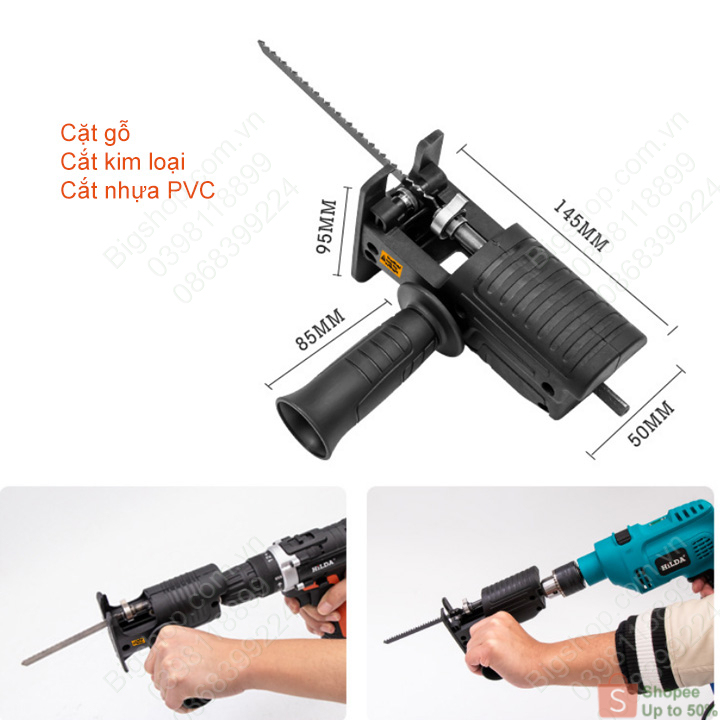 Bộ đầu chuyển đổi máy khoan thành cưa lọng, cưa kiếm đa năng kèm theo 3 lưỡi | Shopee Việt Nam