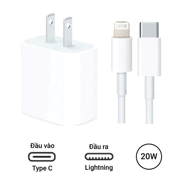Bộ sạc nhanh iPhone 20W Type C - Lightning zin Chính hãng Apple
