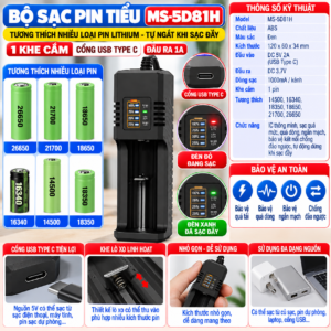 Bộ Sạc Pin Tiểu MS-5D81H. 26650/18650/16340/14500/21700/18350