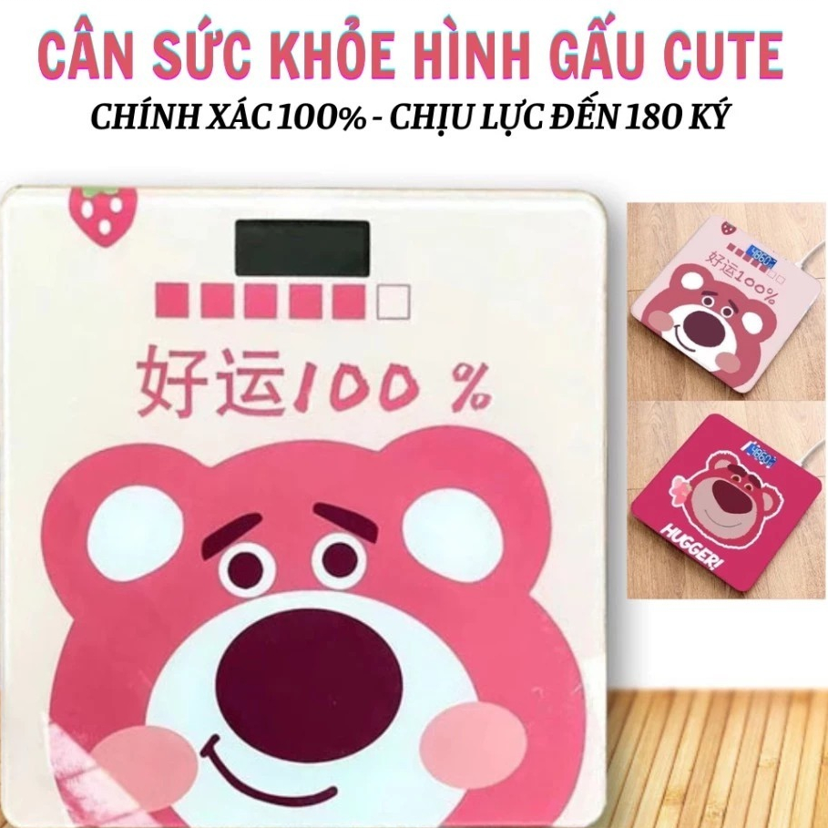 Cân điện tử sức khoẻ hình gấu dâu Cân theo dõi cân nặng. Cân 3in1 cân nặng,  hiển thị nhiệt độ | Shopee Việt Nam
