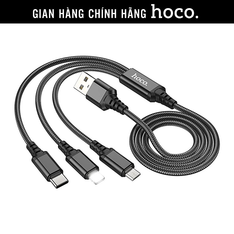 Mua Cáp sạc nhanh 3 đầu Hoco X76 2A, dây sạc bọc dù đa năng, phù hợp với mọi loại dt hàng chính hãng tại Thế giới sản phẩm | Tiki