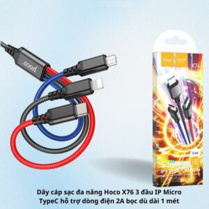 Cáp Sạc 3 Đầu Hoco X76 Dài 1m. HDDT