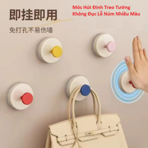 Móc Hút Đinh Treo Tường Không Đục Lỗ Núm Nhiều Màu