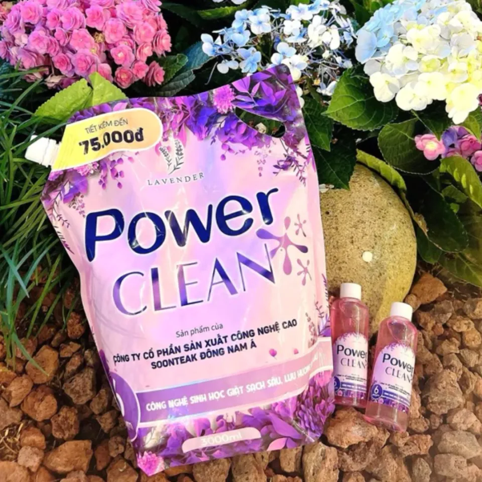 Nước giặt xả Power Clean 2in1 túi 3L Hương Nước Hoa Lavender Kết Hợp Gỗ Đàn Hương