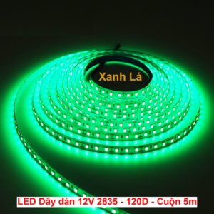 Dây đèn led dán 2835 12V 120 led 10W 5M Xanh Lá