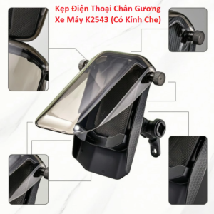 Kẹp Điện Thoại Chân Gương Xe Máy K2543 (Có Kính Che)