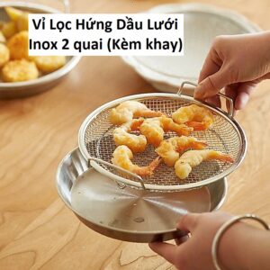 Vỉ Lọc Hứng Dầu Lưới Inox 2 quai (Kèm khay) 22cm