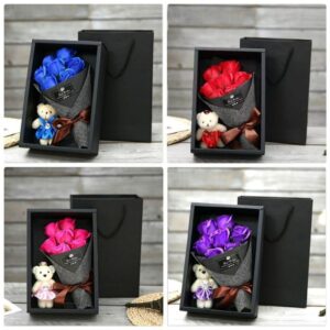 Hộp hoa hồng sáp 7 bông có gấu