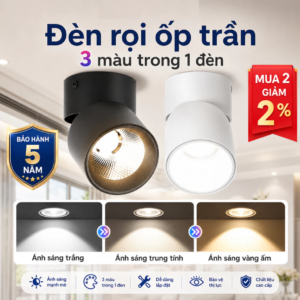 Đèn bơ ốp trần gập xoay 10w 3 chế độ (vỏ trắng)