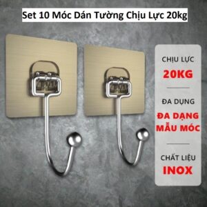 Set 10 Móc Dán Tường Chịu Lực 20kg Màu Trắng-Vàng Siêu Dính. (HDDT)