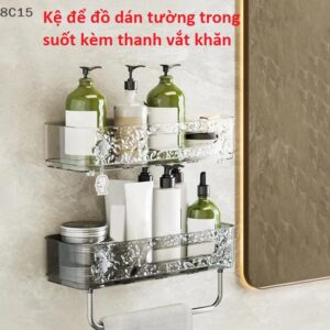Kệ để đồ dán tường trong suốt kèm thanh vắt khăn