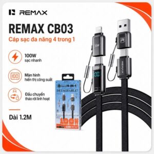 Cáp Sạc Nhanh 100W 4 Đầu 4In1 Remax CB03 Led. HDDT