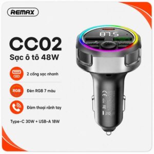 Cốc/ Củ sạc xe ô tô Bluetooth 48W Remax CC02. HDDT