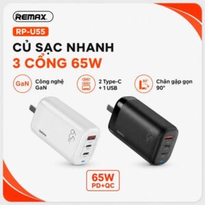 Cốc/ Củ sạc nhanh 65W GaN Remax RP-U55