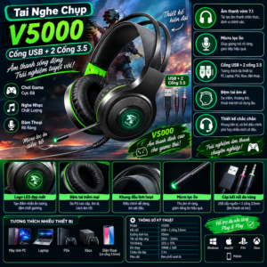 Tai Nghe Chụp V5000 Cổng USB+3.5