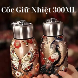 Bình Giữ Nhiệt Bằng Thép Họa Tiết Chim, Bướm, Cá 300ml