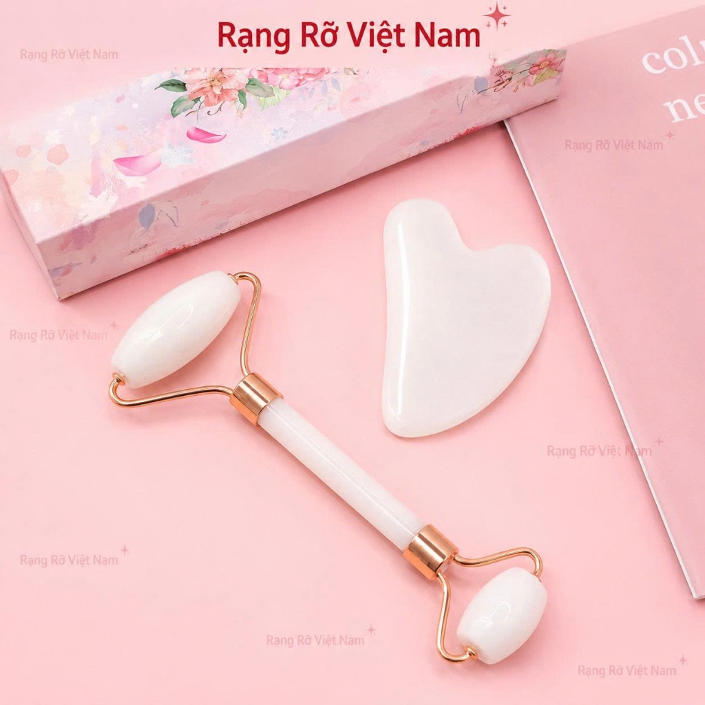 Bộ Đá Guasha Massage Mặt Giảm Nếp Nhăn + Cây Lăn Massage Nâng Cơ Bằng Đá Tự  Nhiên Màu Trắng Xanh - Đá Mã Não Tự Nhiên | Shopee Việt Nam