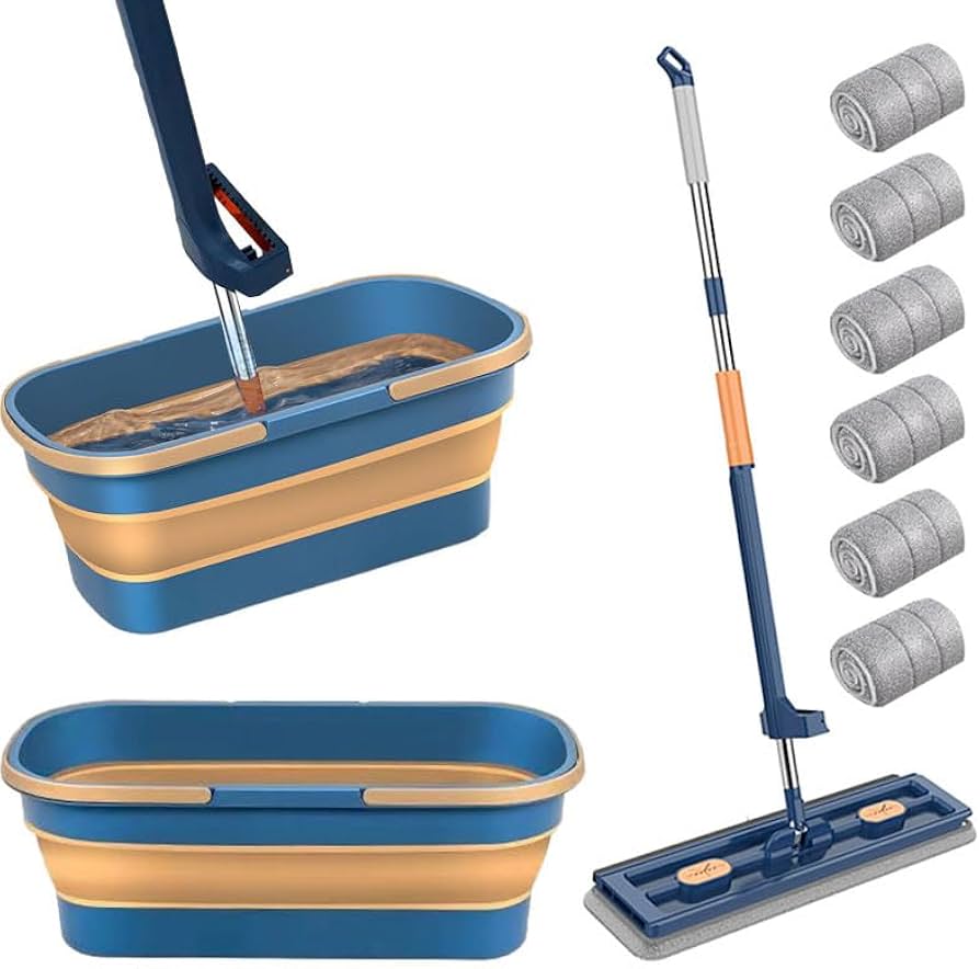 Large Flat Mop, 360 Degree Magic Mop with Self-Spin Scraper, 54" Flat Mop with Washable Microfiber Pads for Wet & Dry, Blue Mop + 6 Pads : Amazon.ie: Industrial & Scientific