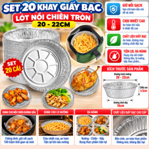 Set 20 Khay Giấy Bạc Lót Nồi Chiên Tròn 20-22CM. KN
