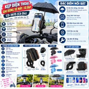 Kẹp Điện Thoại Ghi Đông Xe Máy/ Xe Đạp CD-3615 (Có Dù)