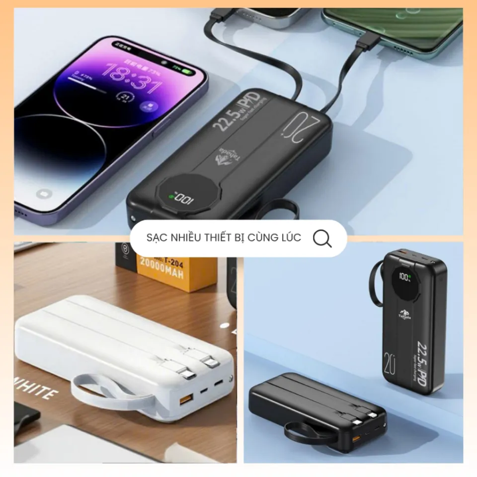 Pin sạc dự phòng Tahada T-204 20000mah sạc nhanh 22.5w pd3.0 kèm cáp tiện lợi cho điện thoại Sạc Dự Phòng 2025 Với 2 Cổng Sạc - Lazada | Lazada Việt Nam