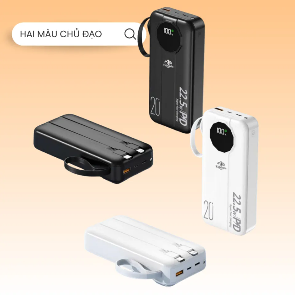 Pin sạc dự phòng Tahada T-204 20000mah sạc nhanh 22.5w pd3.0 kèm cáp tiện lợi cho điện thoại Sạc Dự Phòng 2025 Với 2 Cổng Sạc - Lazada | Lazada Việt Nam