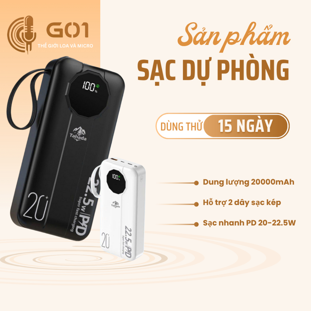 Pin sạc dự phòng Tahada T-204 20000mah sạc nhanh 22.5w pd3.0 kèm cáp tiện lợi cho điện thoại Sạc Dự Phòng 2025 Với 2 Cổng Sạc - Lazada | Lazada Việt Nam