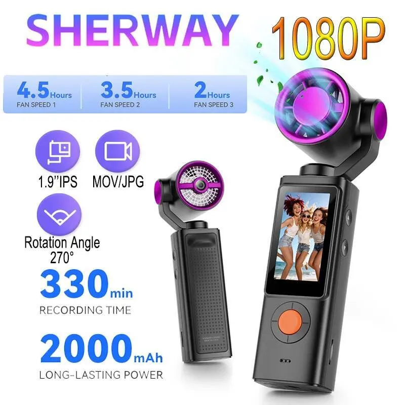 New Fan Action 1080P Handheld 270 Rotatable Pocket Cam 2000mAh 1.97 Screen Compact Camera Vlog Outdoor W260708