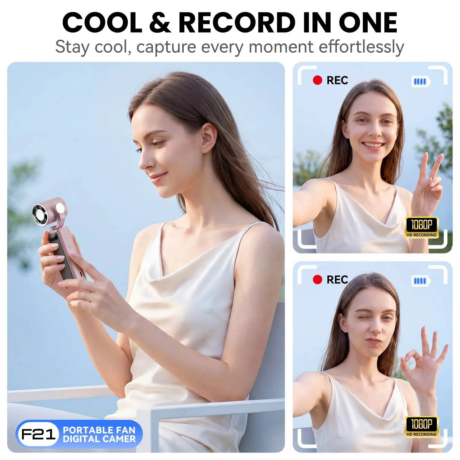 New Fan Action 1080P Handheld 270 Rotatable Pocket Cam 2000mAh 1.97 Screen Compact Camera Vlog Outdoor W260708