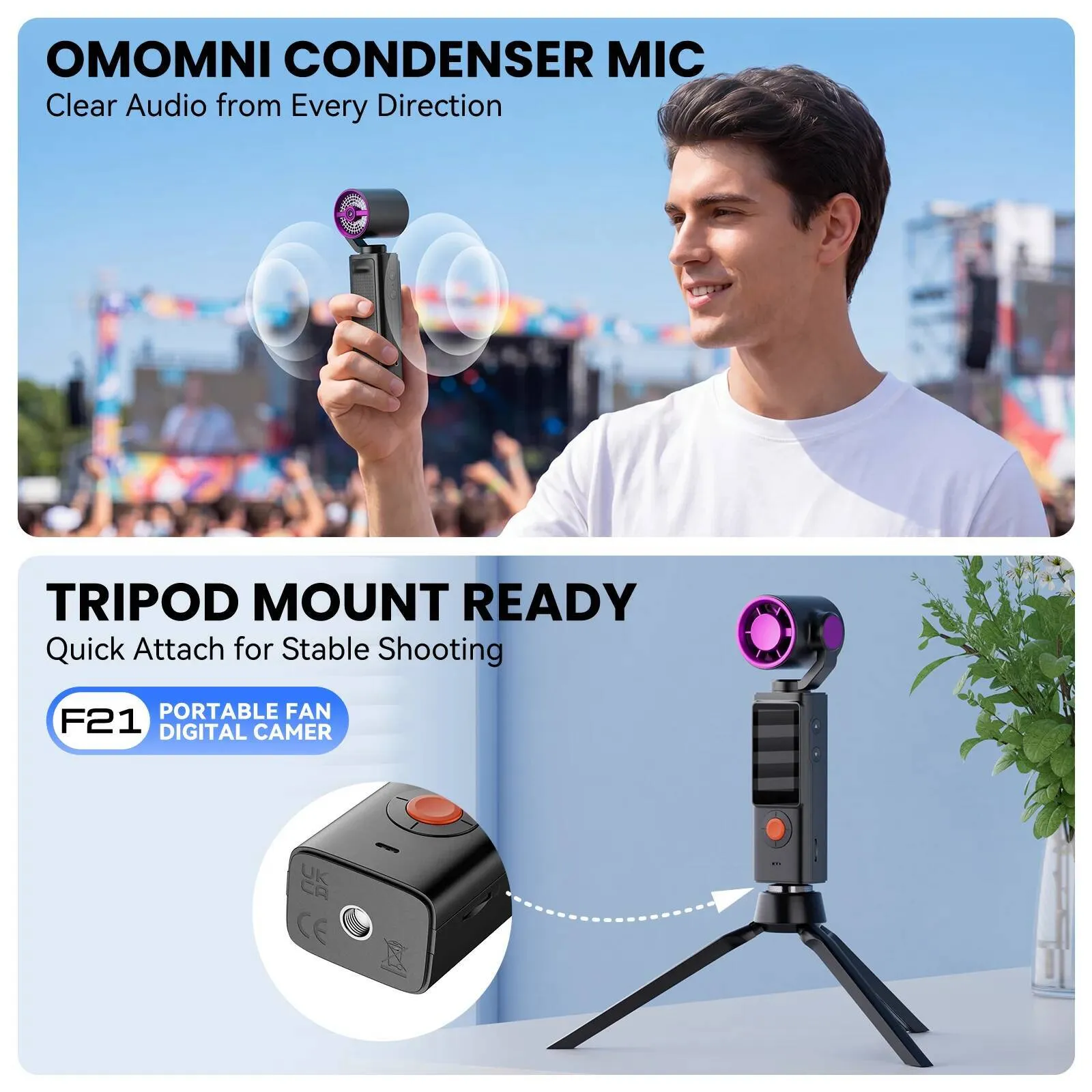 New Fan Action 1080P Handheld 270 Rotatable Pocket Cam 2000mAh 1.97 Screen Compact Camera Vlog Outdoor W260708