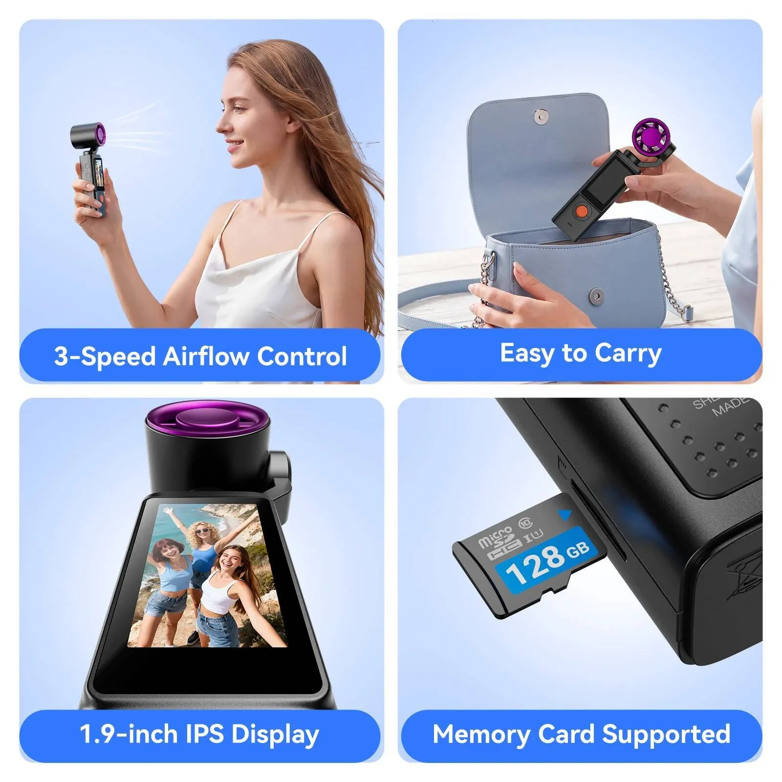 New Fan Action 1080P Handheld 270 Rotatable Pocket Cam 2000mAh 1.97 Screen Compact Camera Vlog Outdoor W260708