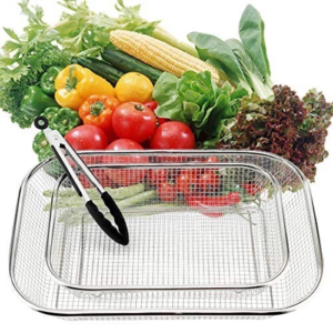 Rổ inox hình chữ nhật lỗ to 37x27cm. (G.mi)