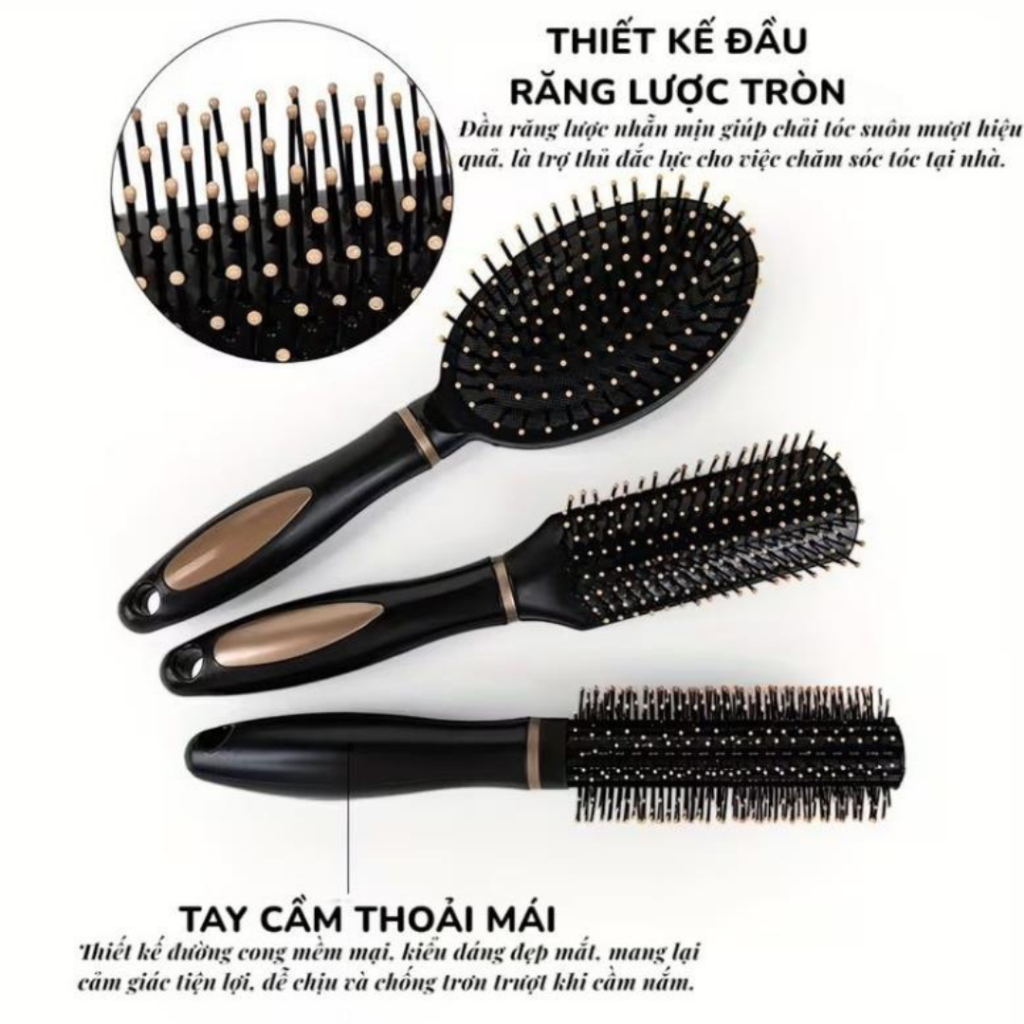 Set 3 Lược Chải Tóc Gỡ Rối Có Túi Đêm Khí, Chuyên Dụng Cho Tóc Xoăn, Tạo  Phồng Tóc Xinh Xắn