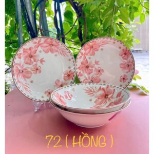 Bát/ Tô Sứ Loe Hoa Dừa Hồng 18cm Số 7. KN