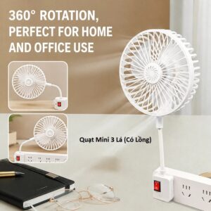 Quạt Mini 3 Lá (Cắm Phích Điện) Có Công Tắc (Có Lồng)