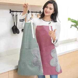 Áo Nhà Bếp/ Tạp Dề Sọc Hoa Chống Bẩn Có Túi Đựng