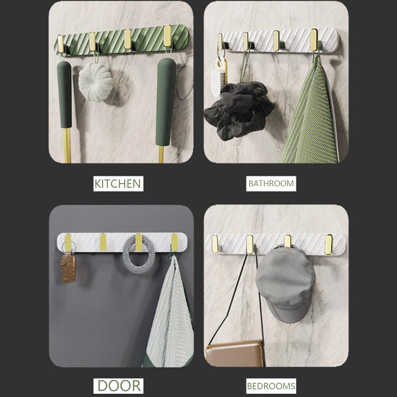 SDNall Wall Mounted Coat Rack With 4 Hooks, Adhesive And Screw-On Entryway Hanging Solution For Towels, Bags, And Hats, L-Shaped Design Saves Space