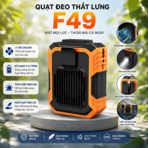 Quạt đeo thắt lưng, kẹp áo phản lực F49 có pin dự phòng