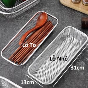 Rổ inox hình chữ nhật lỗ nhỏ 31x13cm