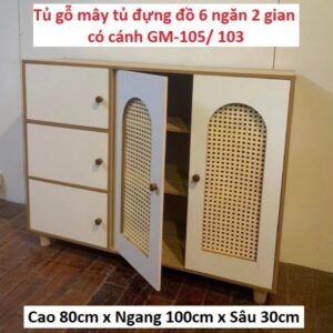 Tủ gỗ mây tủ đựng đồ 6 ngăn 2 gian có cánh GM-105/ 103. (hàng đặt trong ngày)