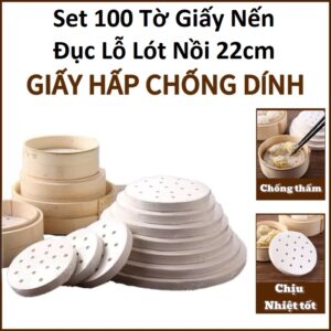 Set 100 Tờ Giấy Nến Đục Lỗ Lót Nồi 22cm. G.mi)