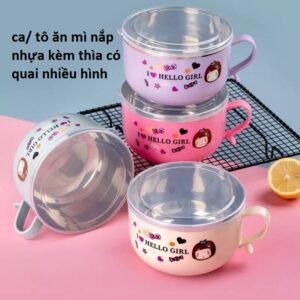 ca/ tô ăn mì nắp nhựa kèm thìa có quai nhiều hình