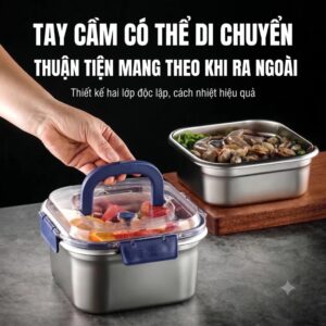 Hộp Đựng Thực Phẩm Đáy Vân Nổi Inox Nắp Có Quai 1800ml. (GDN)