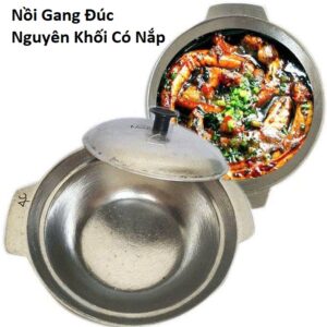 Nồi Gang Đúc Nguyên Khối 22cm Có Nắp