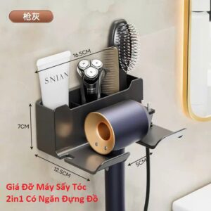Giá Đỡ Máy Sấy Tóc 2in1 Có Ngăn Đựng Đồ. MHS