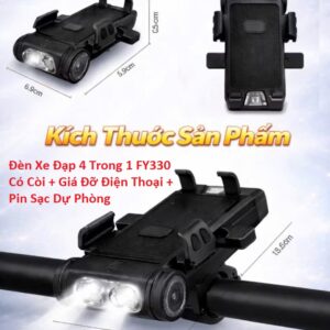 Đèn Xe Đạp, Xe Máy 4 Trong 1 FY-330 Có Còi + Giá Đỡ Điện Thoại + Pin Sạc Dự Phòng