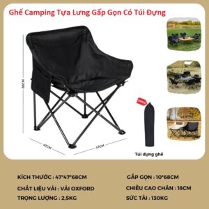 Ghế Camping Tựa Lưng Gấp Gọn Có Túi Đựng