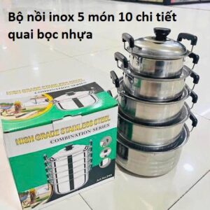 Bộ nồi inox 5 món 10 chi tiết quai bọc nhựa. KSWT