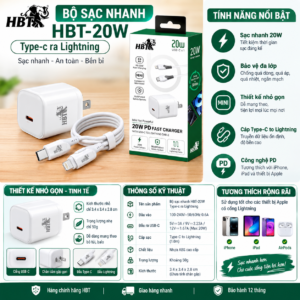 Bộ Sạc nhanh HBT-20W Type-c ra Lightning. VM
