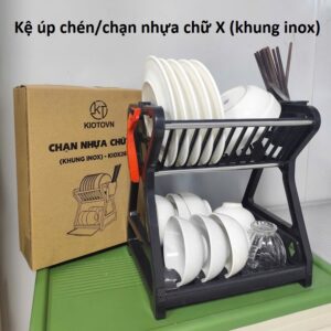 Kệ úp chén/chạn nhựa chữ X (khung inox). GDN
